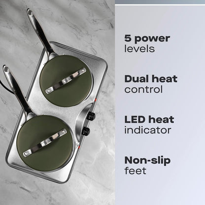 Daewoo Double Hot Plate Electric Hob – 2500W Tabletop Hob with 2 Ring Heating Plates