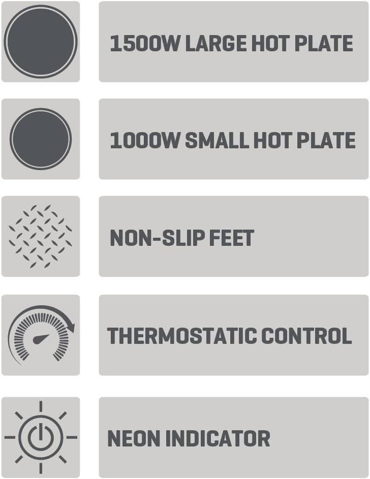 Daewoo Double Hot Plate Electric Hob – 2500W Tabletop Hob with 2 Ring Heating Plates
