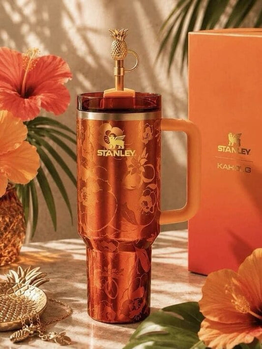 Stanley Quencher H2.0 FlowState Tumbler with Handle & Straw 40 oz – Floral Orange