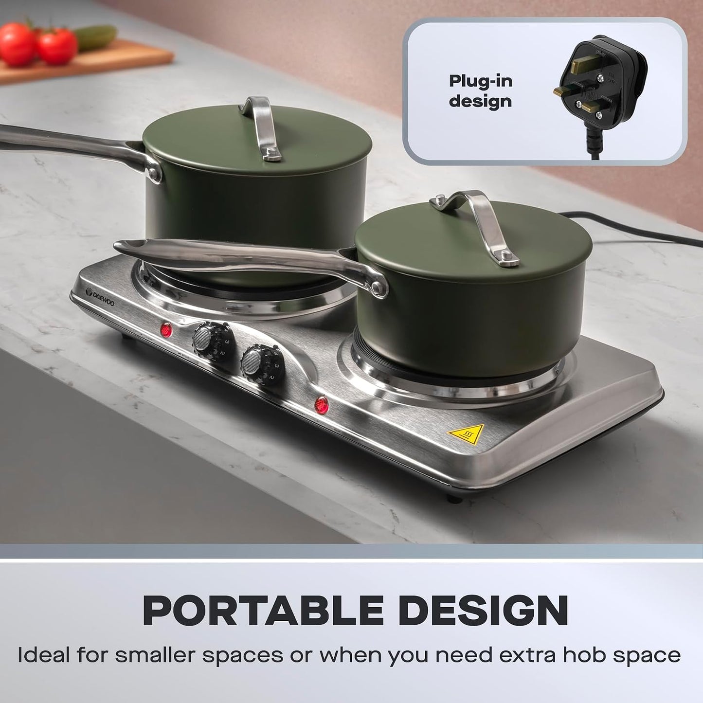 Daewoo Double Hot Plate Electric Hob – 2500W Tabletop Hob with 2 Ring Heating Plates