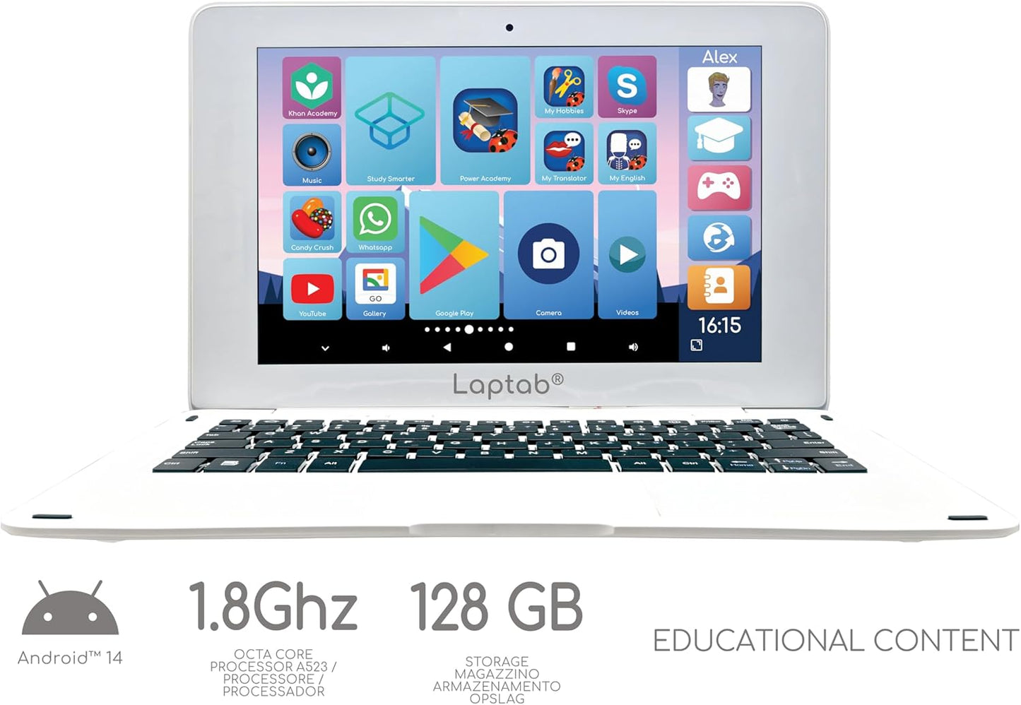 LEXIBOOK, LAPTAB 10 inch Version 11 Touchscreen Laptop, LT11EN | Android 14, Parental controls, Educational content, Ultra thin