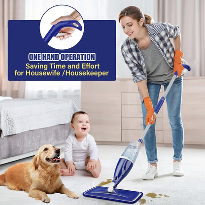 Spray Mops with 3 Washable Reusable Microfibre Pads for Cleaning Floors | Floor Mops with Sprayer Commercial Dry Dust Mop, 360° Swivel Head, 1 Refillable Bottle, for Hardwood Laminate Tile Wood Vinyl