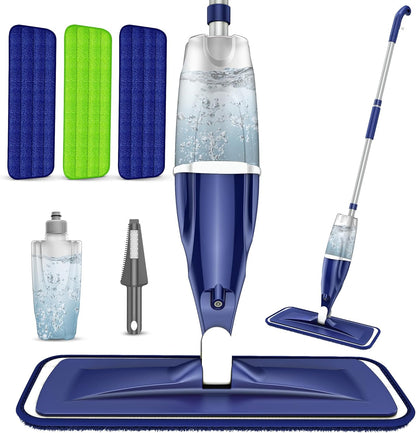 Spray Mops with 3 Washable Reusable Microfibre Pads for Cleaning Floors | Floor Mops with Sprayer Commercial Dry Dust Mop, 360° Swivel Head, 1 Refillable Bottle, for Hardwood Laminate Tile Wood Vinyl