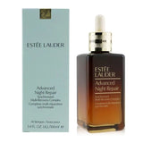 Estée Lauder Advanced Night Repair skincare set, featuring the amber glass dropper bottle next to its light blue packaging box.