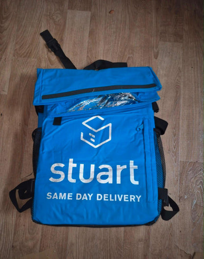 Stuart Delivery Roll-Top Courier Backpack, Blue | Roll-Top Closure, Mesh Side Pockets, Buckle Straps, Courier Use