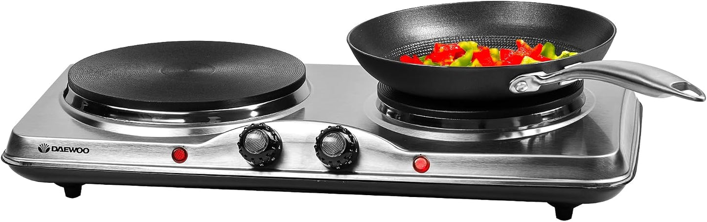 Daewoo Double Hot Plate Electric Hob – 2500W Tabletop Hob with 2 Ring Heating Plates